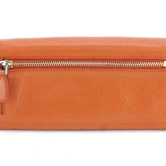 Authentic PRADA purse Zippered Wallet Ladies Mens Logo Orange Gold Leather